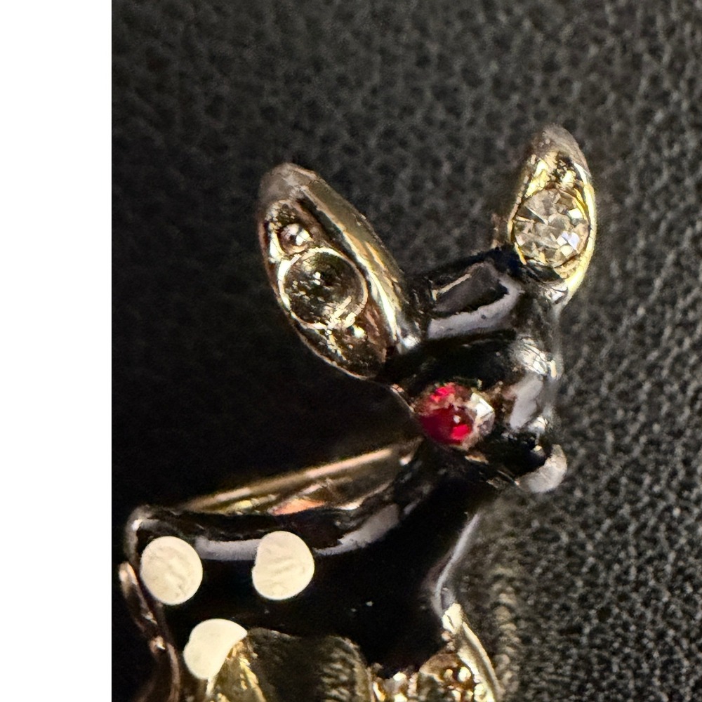 Vintage Spotted Deer Brooch Set of 2 Black Enamel Pin Mini READ - Picture 7 of 9